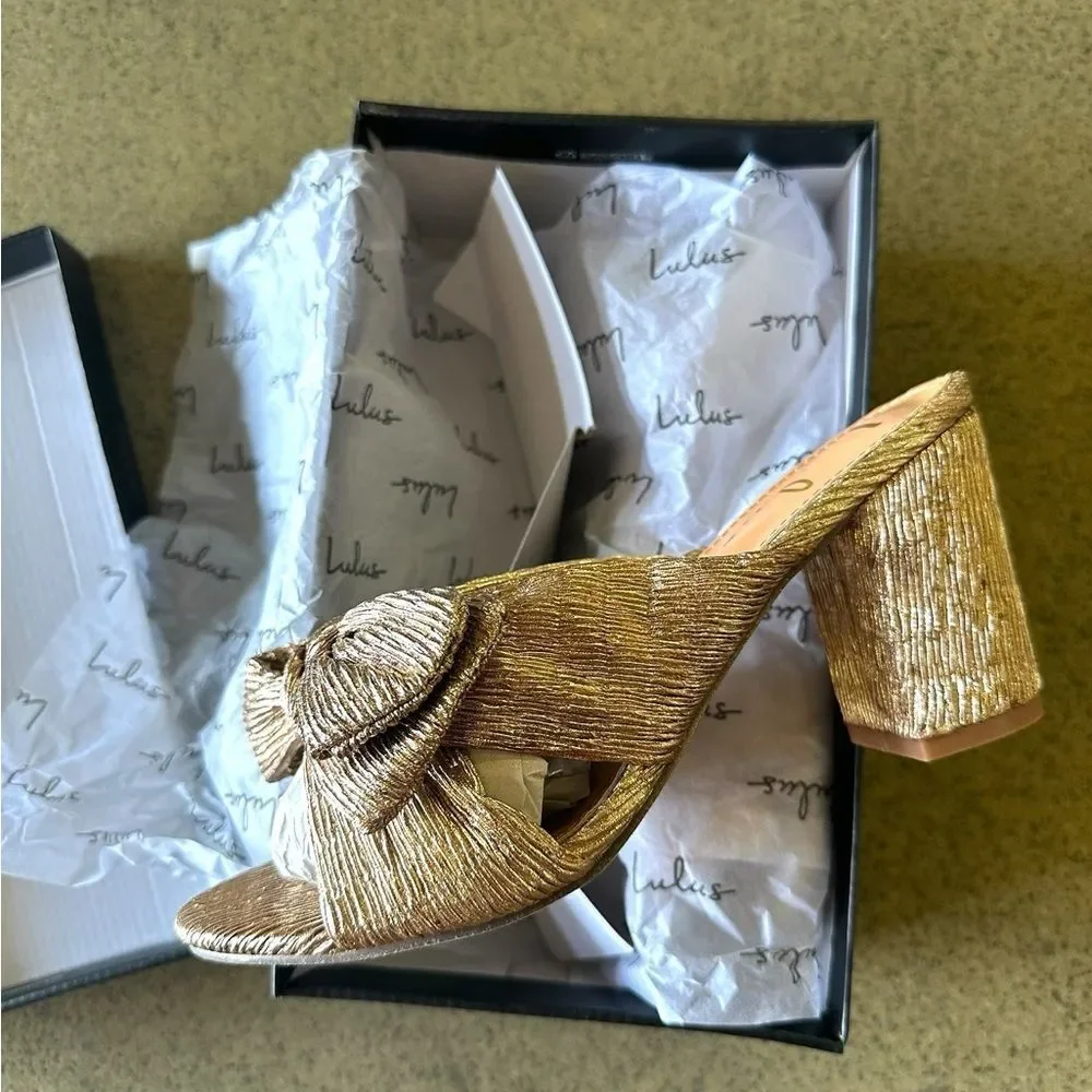 New Lulus Dorothea Rose Gold Crinkle Knotted Bow Heels